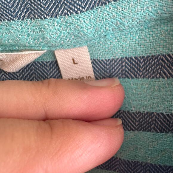 Soft Surroundings Striped Beaded Tunic Blue Shirttail Hem Roll Tab Sleeve Sz L - Picture 3 of 5